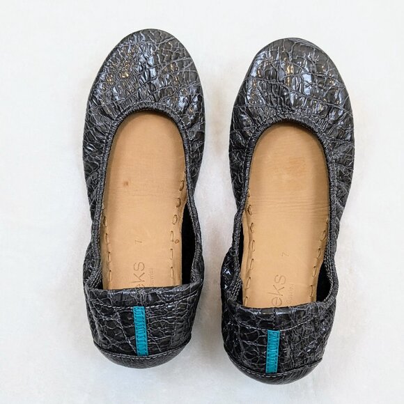 Slate Grey Croc Tieks Patent Leather Ballet Flats - Picture 4 of 9